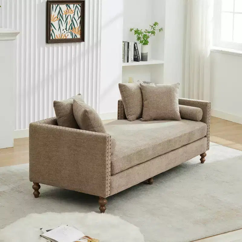 Chenille Upholstered Chaise Lounge with Nailhead Trim