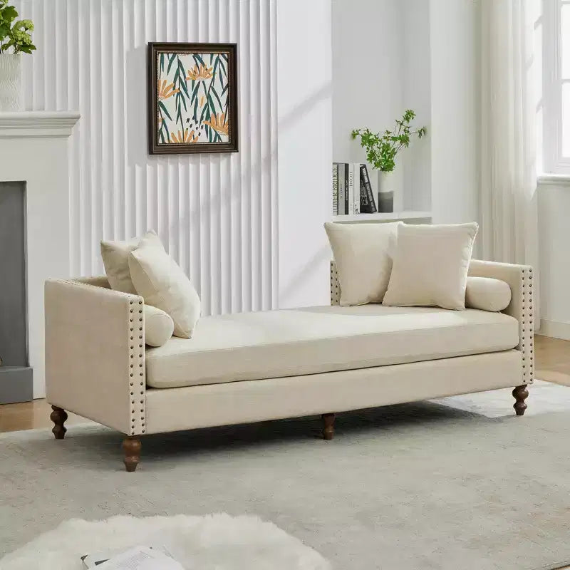 Chenille Upholstered Chaise Lounge with Nailhead Trim