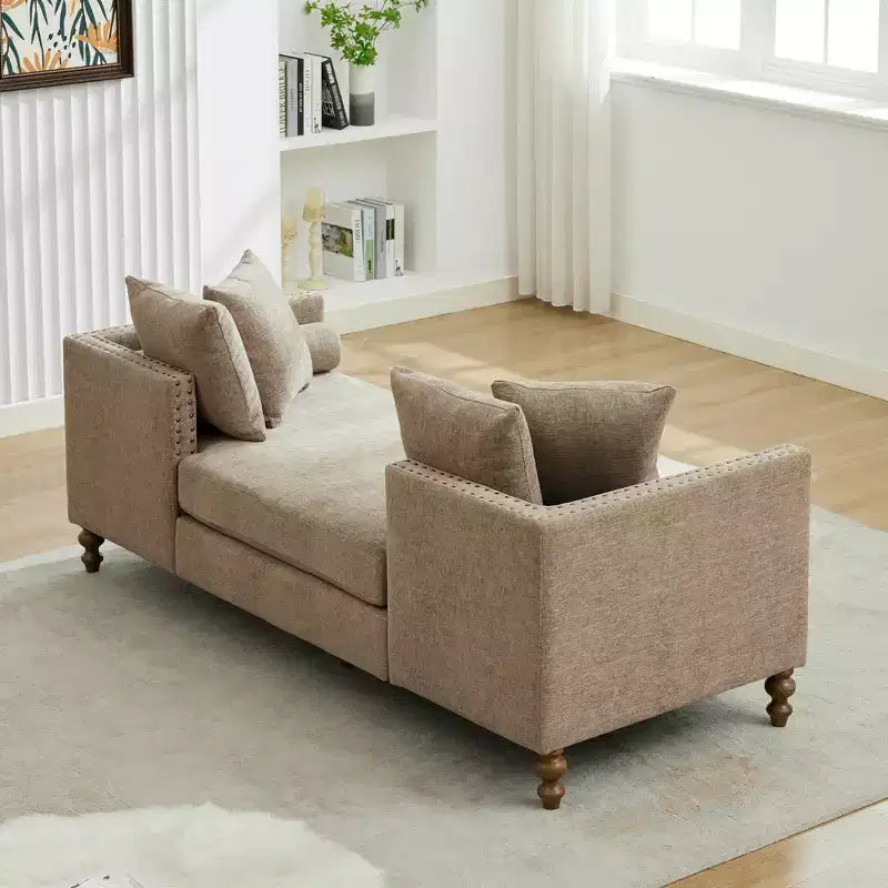Chenille Upholstered Chaise Lounge with Nailhead Trim