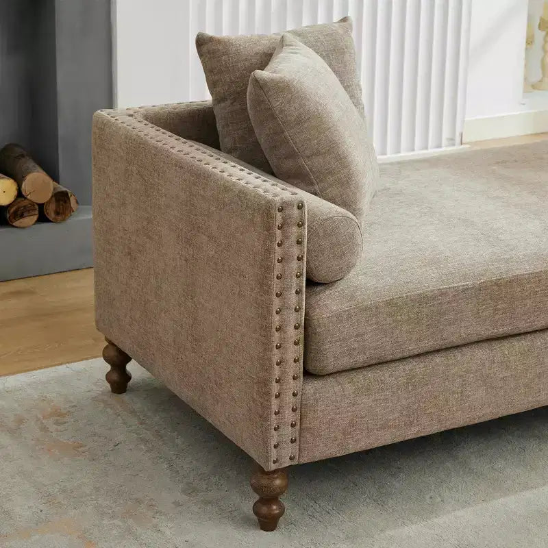 Chenille Upholstered Chaise Lounge with Nailhead Trim