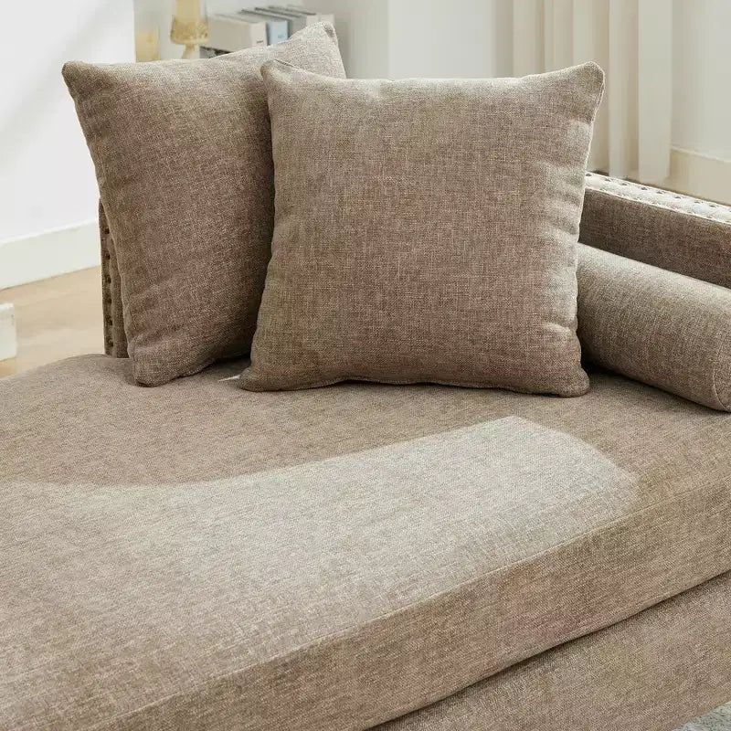 Chenille Upholstered Chaise Lounge with Nailhead Trim