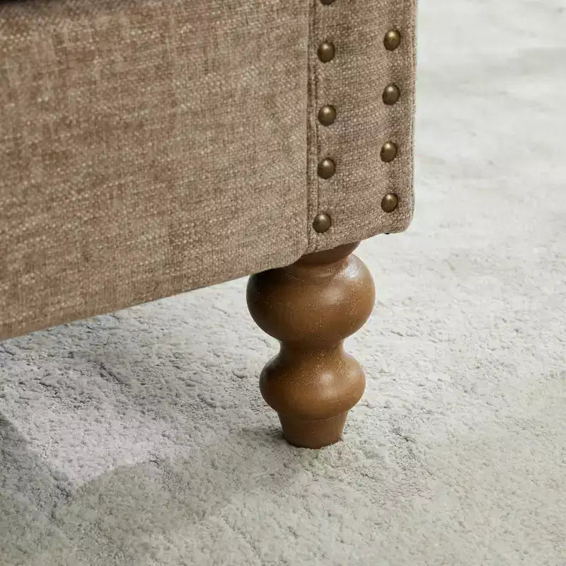 Chenille Upholstered Chaise Lounge with Nailhead Trim