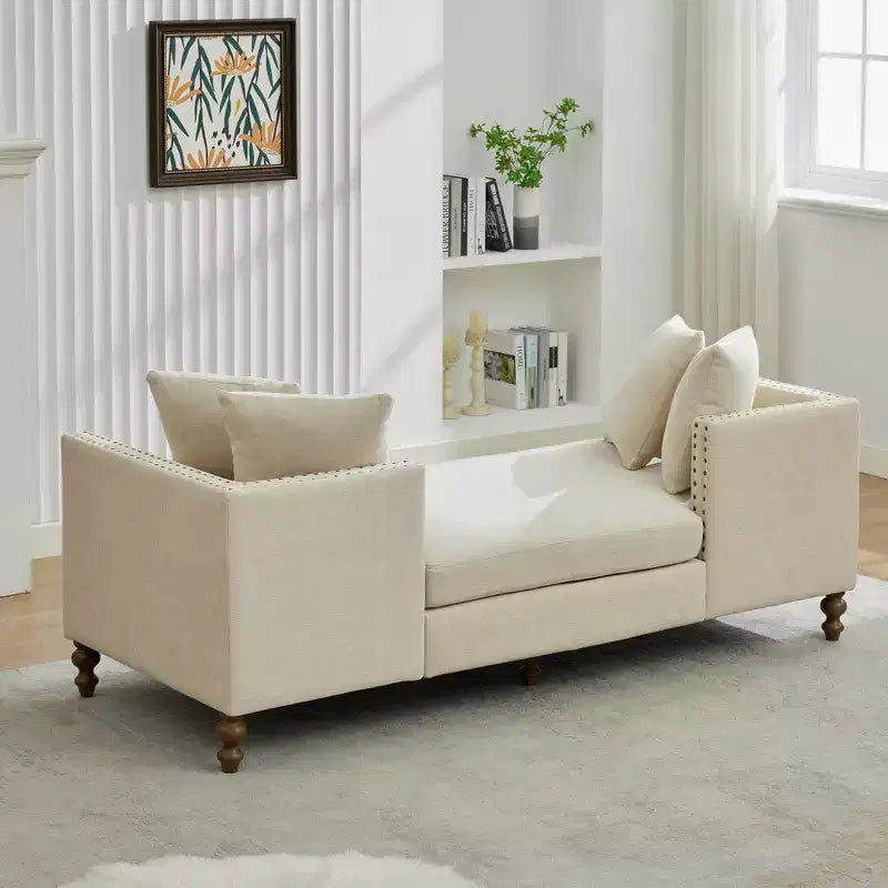 Chenille Upholstered Chaise Lounge with Nailhead Trim