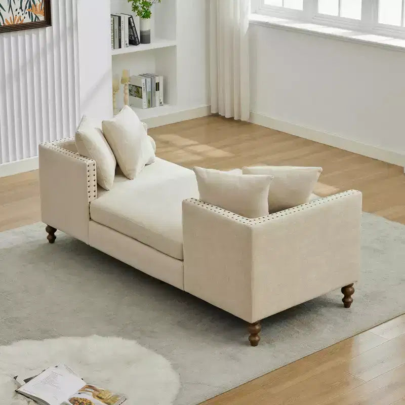 Chenille Upholstered Chaise Lounge with Nailhead Trim