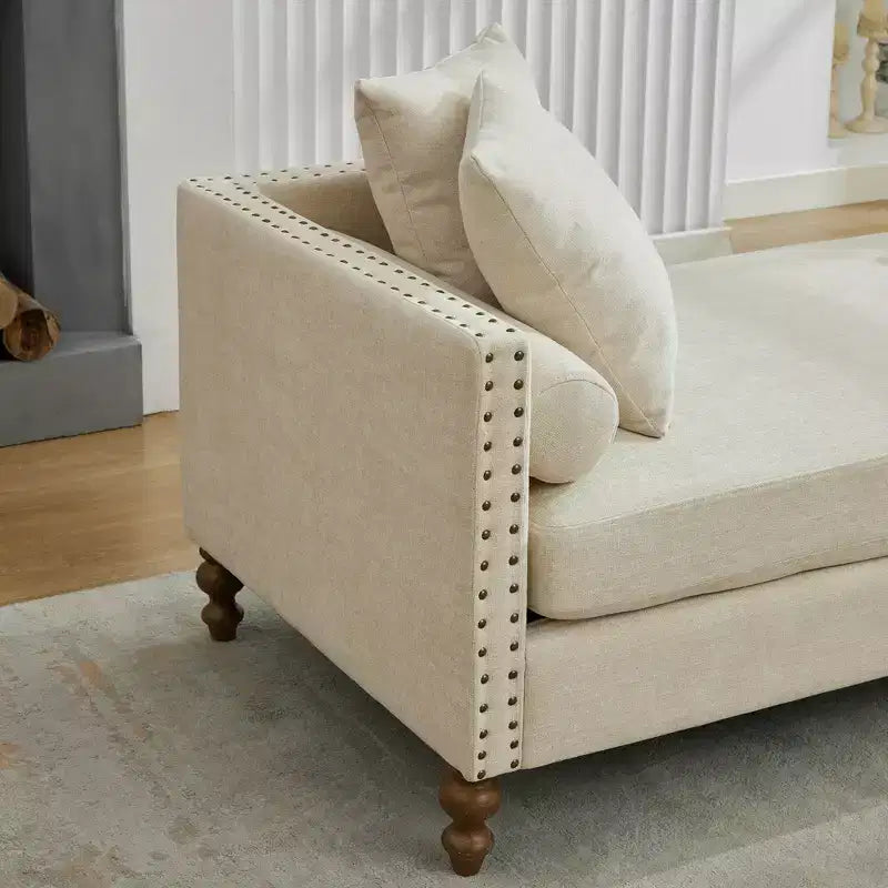 Chenille Upholstered Chaise Lounge with Nailhead Trim
