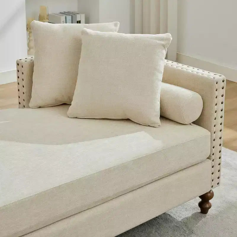Chenille Upholstered Chaise Lounge with Nailhead Trim