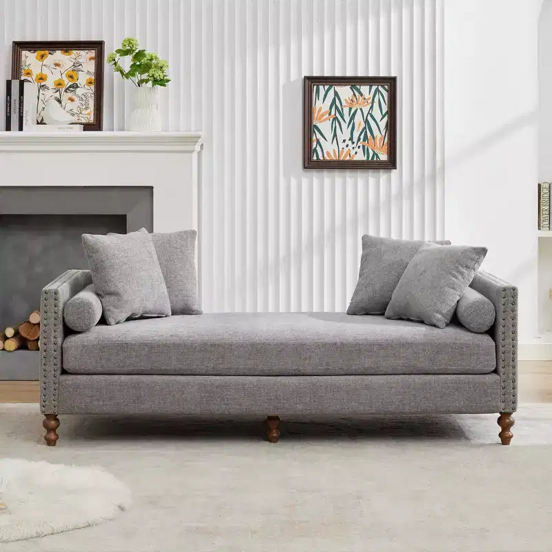 Chenille Upholstered Chaise Lounge with Nailhead Trim