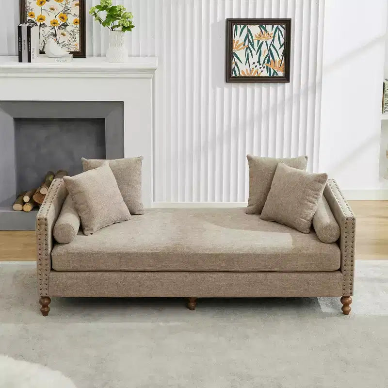 Chenille Upholstered Chaise Lounge with Nailhead Trim