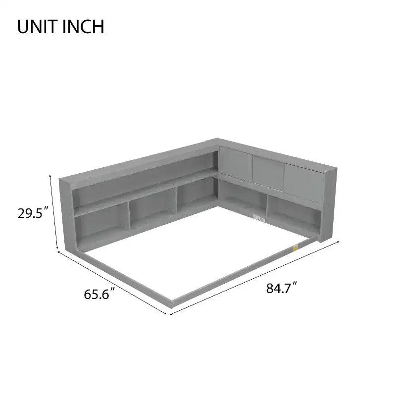 Full Size L Shaped Bed with Bookcase, Wood Daybed with Storage Bookcase Headboard, Full Size daybed Frame for Adults, Kids, Teens, Grey
