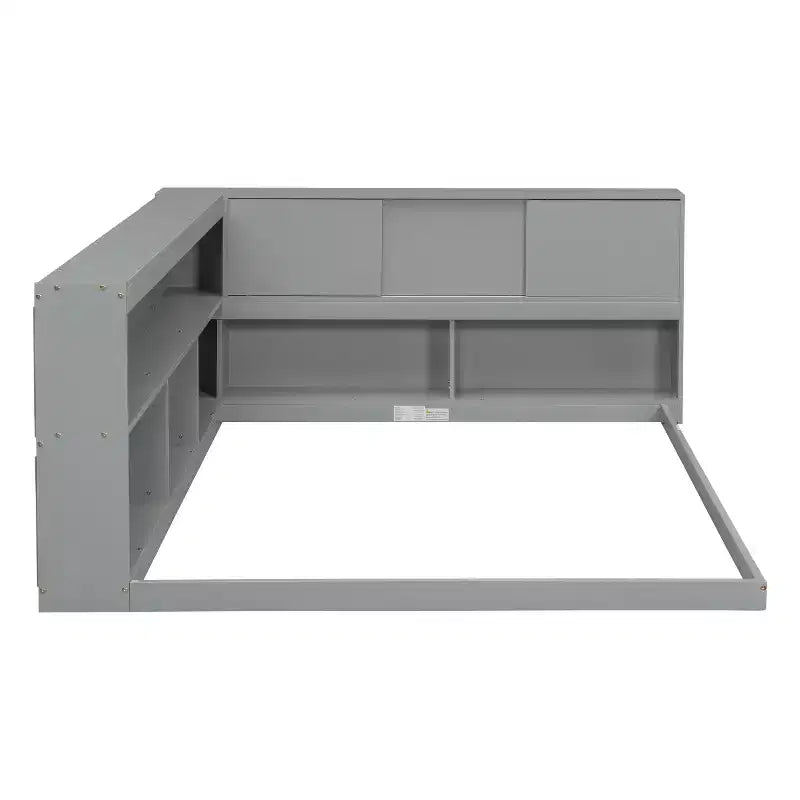 Full Size L Shaped Bed with Bookcase, Wood Daybed with Storage Bookcase Headboard, Full Size daybed Frame for Adults, Kids, Teens, Grey