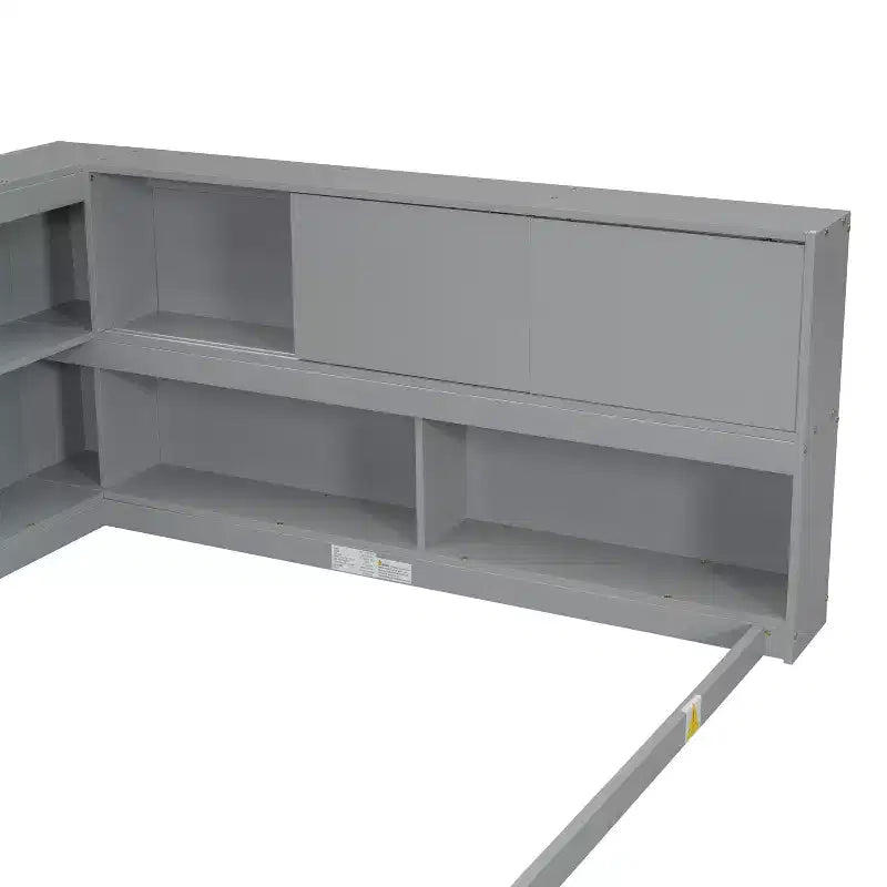 Full Size L Shaped Bed with Bookcase, Wood Daybed with Storage Bookcase Headboard, Full Size daybed Frame for Adults, Kids, Teens, Grey