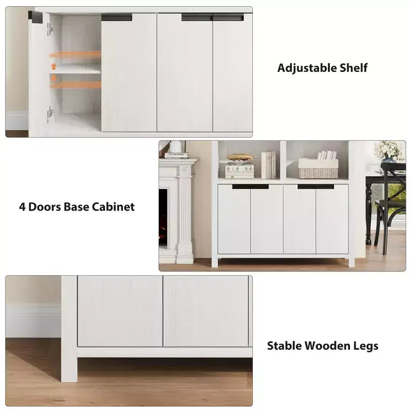 70.7 Tall Bookshelf w/Doors & Adjustable Shelf, 5-Tier Double Wide Bookcase with Cabinet and Double Storage, Wooden Book Shelf Farmhouse Bookcase