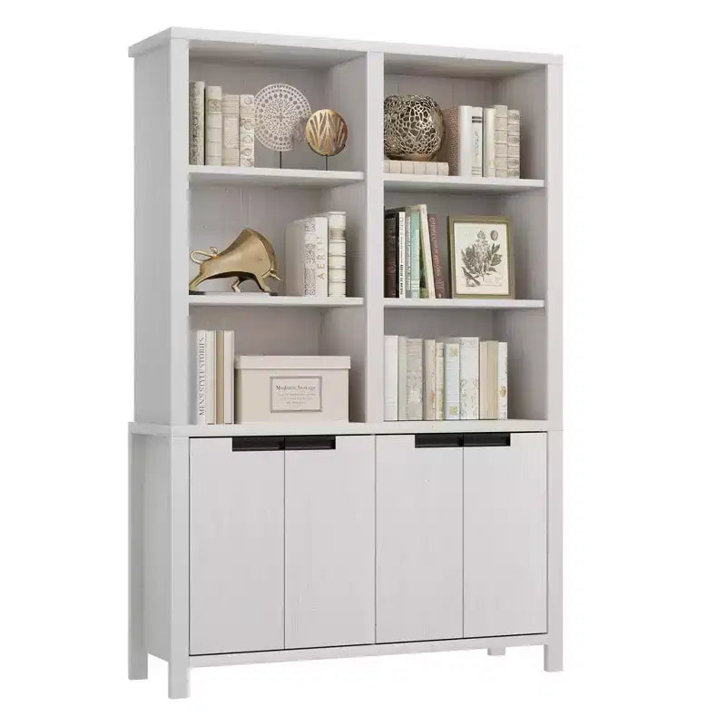 70.7 Tall Bookshelf w/Doors & Adjustable Shelf, 5-Tier Double Wide Bookcase with Cabinet and Double Storage, Wooden Book Shelf Farmhouse Bookcase
