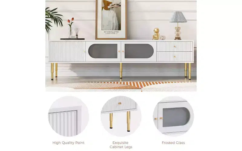 TV Stand Console for Up To 80'' TV, Modern Television Table, Center Media Console with 2 Drawers For Living Room Bedroom, White