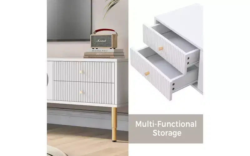 TV Stand Console for Up To 80'' TV, Modern Television Table, Center Media Console with 2 Drawers For Living Room Bedroom, White