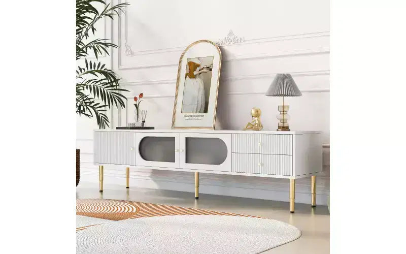 TV Stand Console for Up To 80'' TV, Modern Television Table, Center Media Console with 2 Drawers For Living Room Bedroom, White