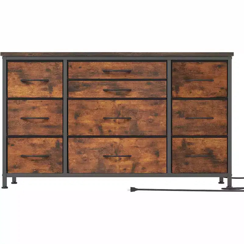 55'' Long TV Stand with Power Outlet Entertainment Center, Storage Fabric Drawer Unit for Bedroom, Wide Dresser with 10 Large Drawers