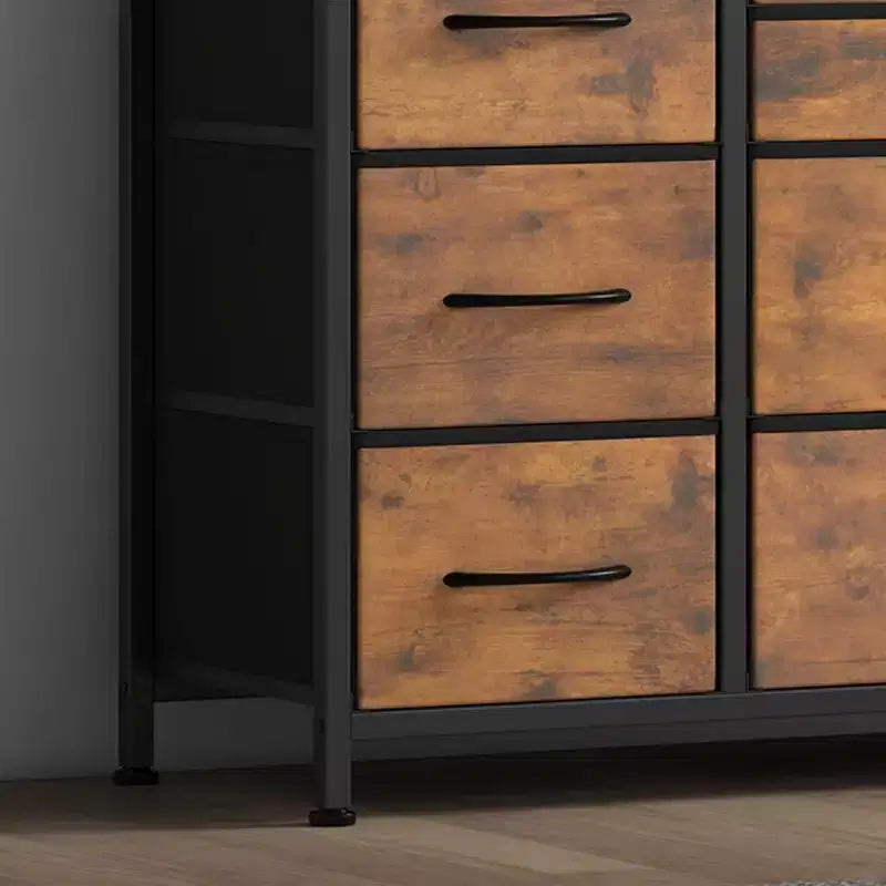 55'' Long TV Stand with Power Outlet Entertainment Center, Storage Fabric Drawer Unit for Bedroom, Wide Dresser with 10 Large Drawers