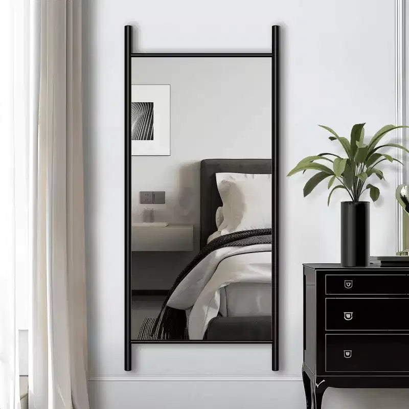 Full-Length Mirror Solid Wood Ladder Rectangle Walnut 63x24x1in No Stand