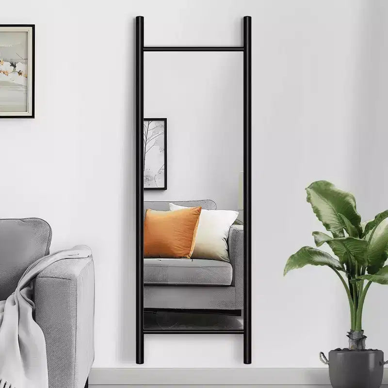 Full-Length Mirror Solid Wood Ladder Rectangle Walnut 63x24x1in No Stand