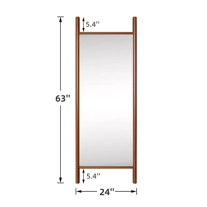 Full-Length Mirror Solid Wood Ladder Rectangle Walnut 63x24x1in No Stand