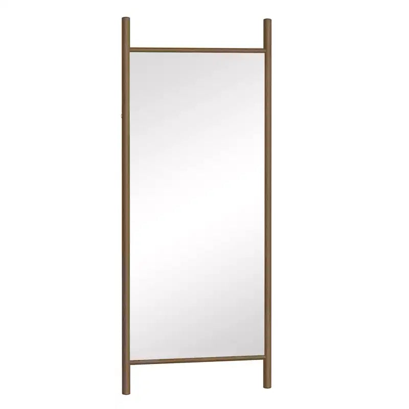 Full-Length Mirror Solid Wood Ladder Rectangle Walnut 63x24x1in No Stand
