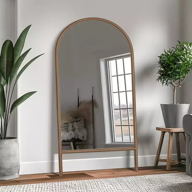 Full-Length Mirror Solid Wood Ladder Rectangle Walnut 63x24x1in No Stand