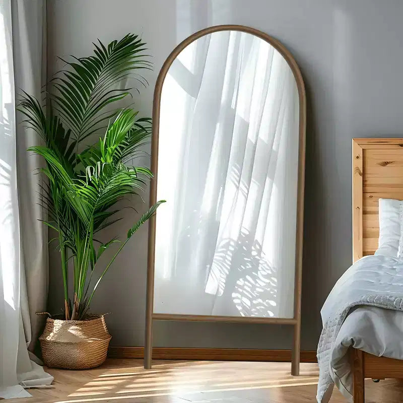 Full-Length Mirror Solid Wood Ladder Rectangle Walnut 63x24x1in No Stand