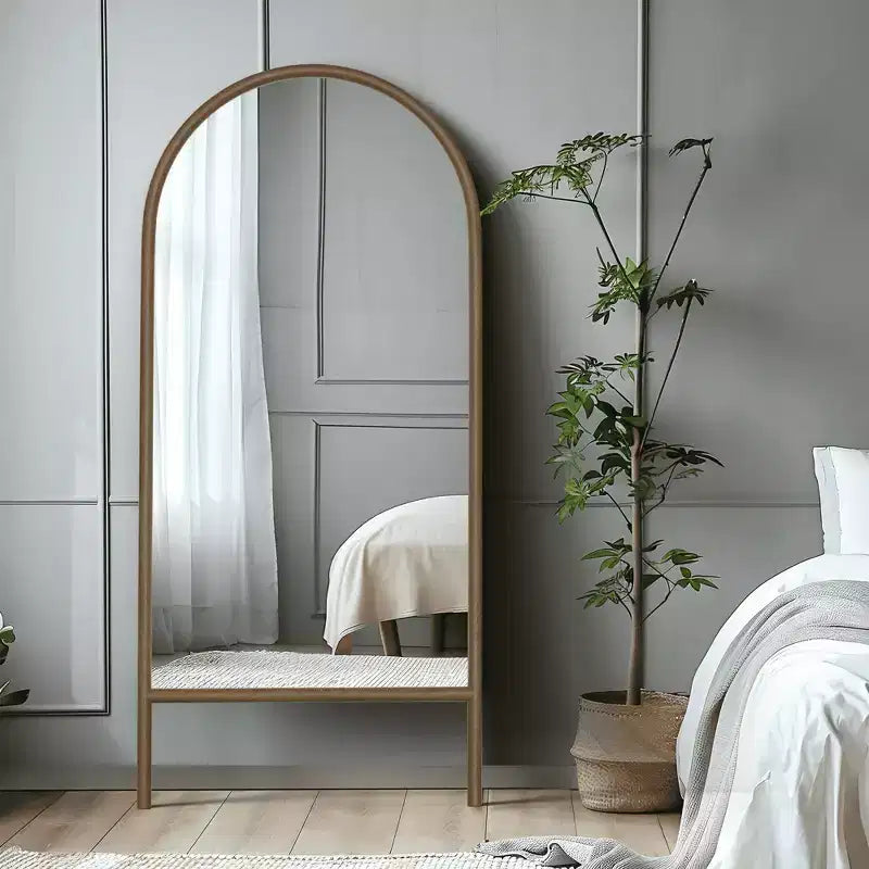 Full-Length Mirror Solid Wood Ladder Rectangle Walnut 63x24x1in No Stand