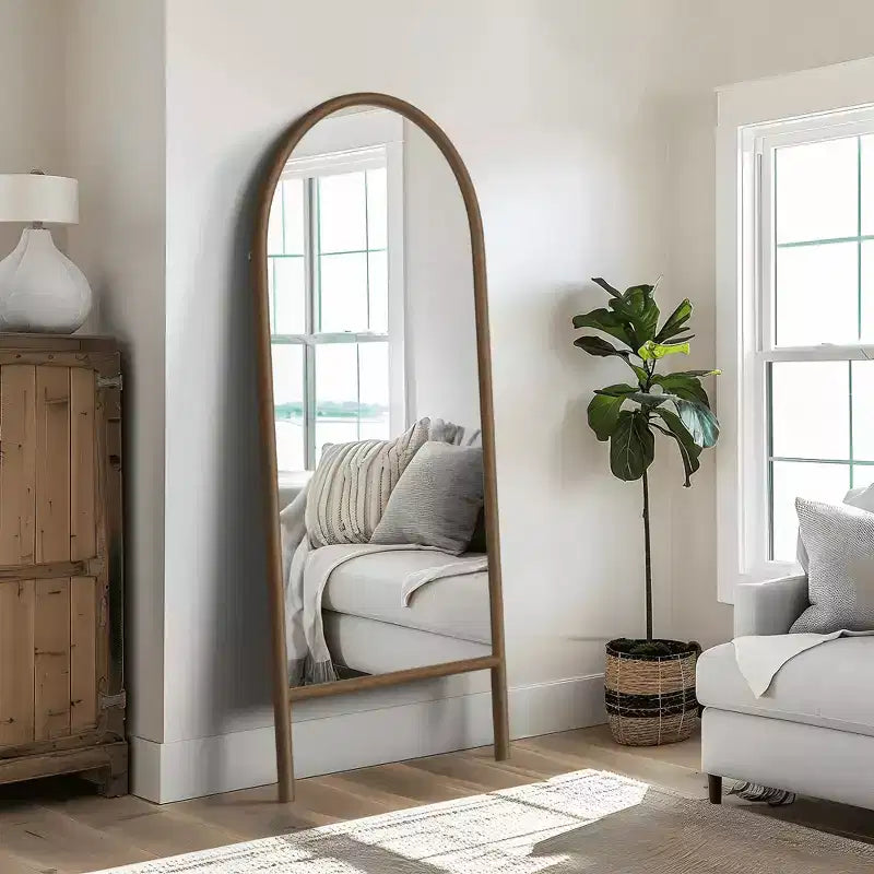 Full-Length Mirror Solid Wood Ladder Rectangle Walnut 63x24x1in No Stand