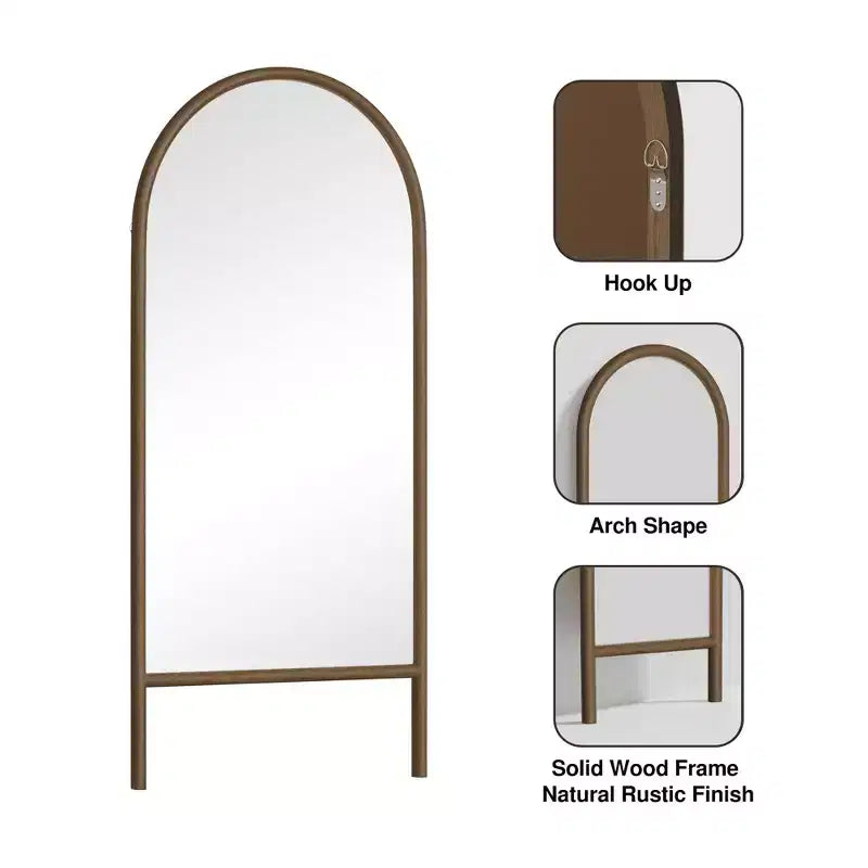Full-Length Mirror Solid Wood Ladder Rectangle Walnut 63x24x1in No Stand