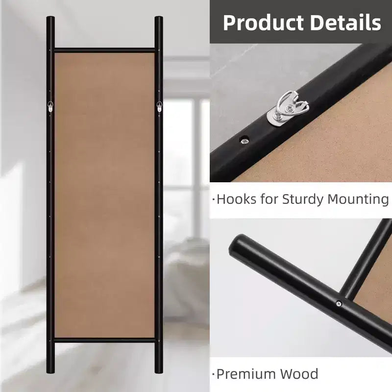 Full-Length Mirror Solid Wood Ladder Rectangle Walnut 63x24x1in No Stand