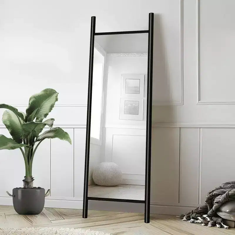 Full-Length Mirror Solid Wood Ladder Rectangle Walnut 63x24x1in No Stand