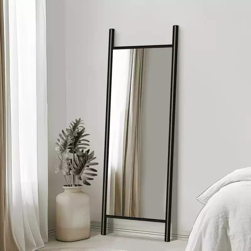 MAYEERTY Full-Length Mirror Solid Wood Ladder Rectangle Walnut 63x24x1in No Stand