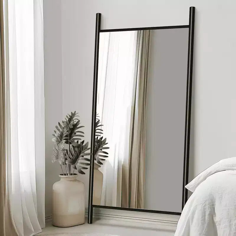 Full-Length Mirror Solid Wood Ladder Rectangle Walnut 63x24x1in No Stand