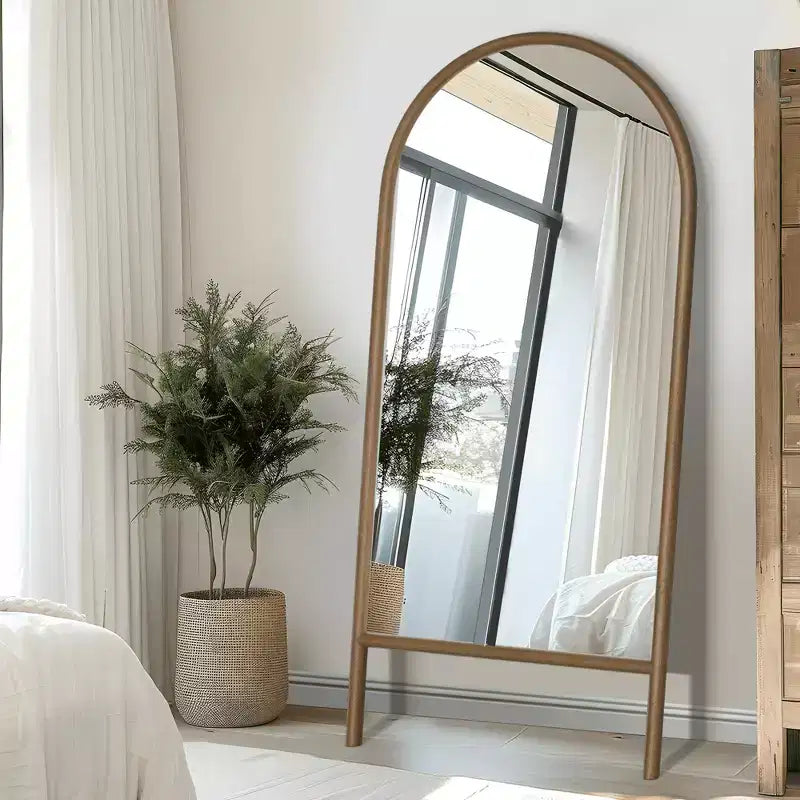 Full-Length Mirror Solid Wood Ladder Rectangle Walnut 63x24x1in No Stand