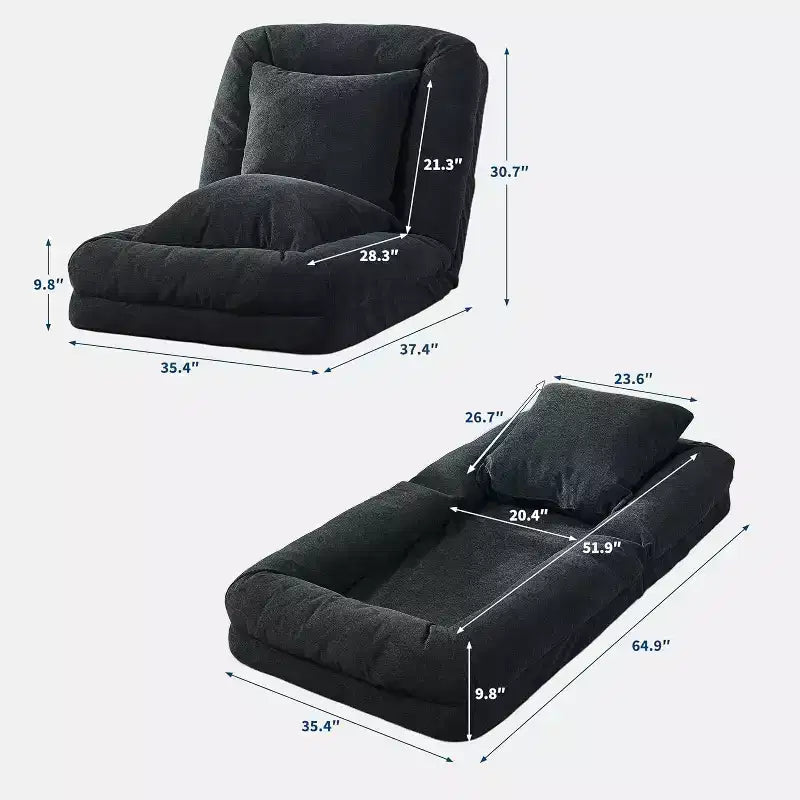 Chenille 5-Position Adjustable Foldable Sofa Dog Bed with Fluffy Pillows, Oversized Lounger for People and Pets
