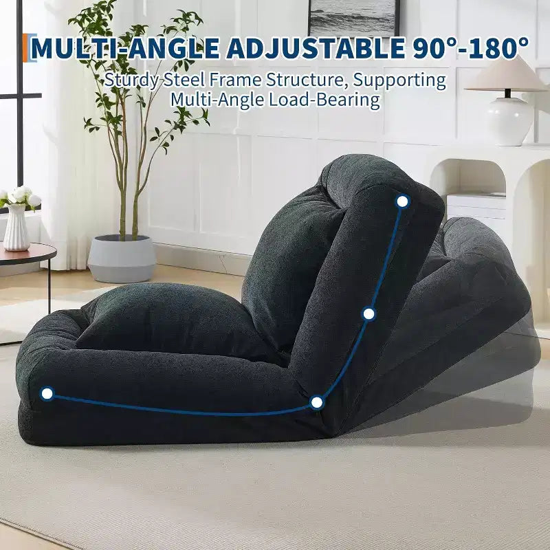 Chenille 5-Position Adjustable Foldable Sofa Dog Bed with Fluffy Pillows, Oversized Lounger for People and Pets