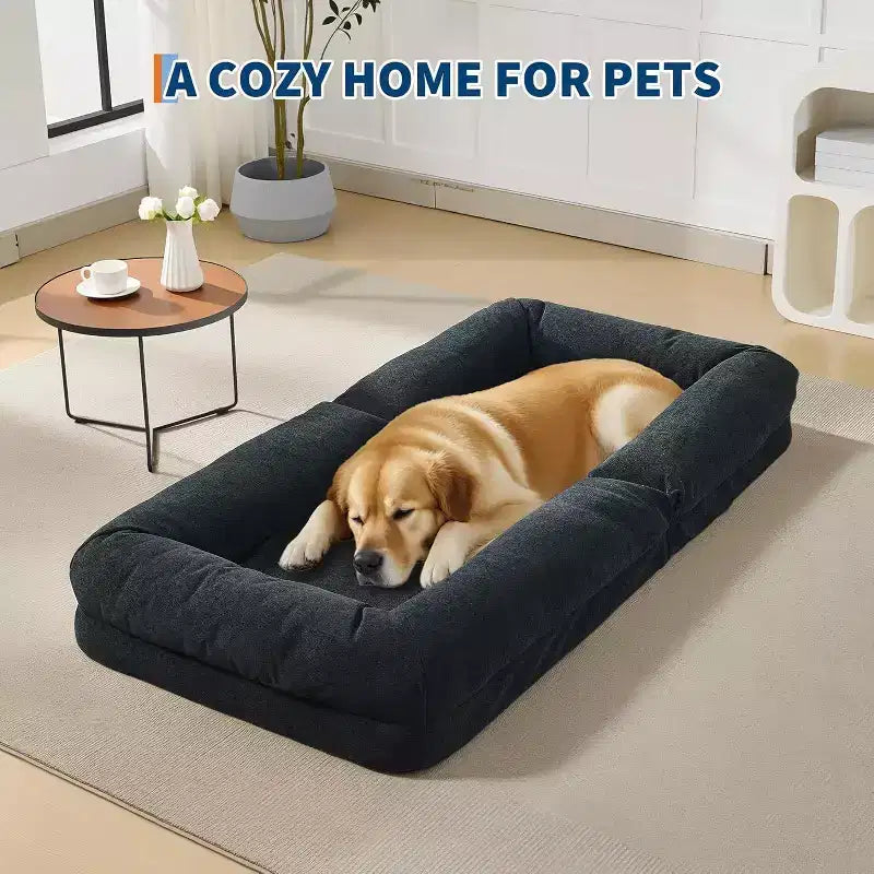 Chenille 5-Position Adjustable Foldable Sofa Dog Bed with Fluffy Pillows, Oversized Lounger for People and Pets