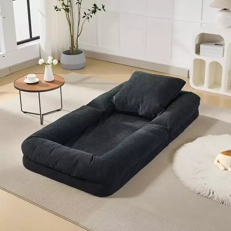 Chenille 5-Position Adjustable Foldable Sofa Dog Bed with Fluffy Pillows, Oversized Lounger for People and Pets