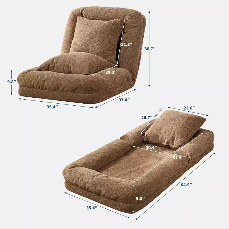 Chenille 5-Position Adjustable Foldable Sofa Dog Bed with Fluffy Pillows, Oversized Lounger for People and Pets