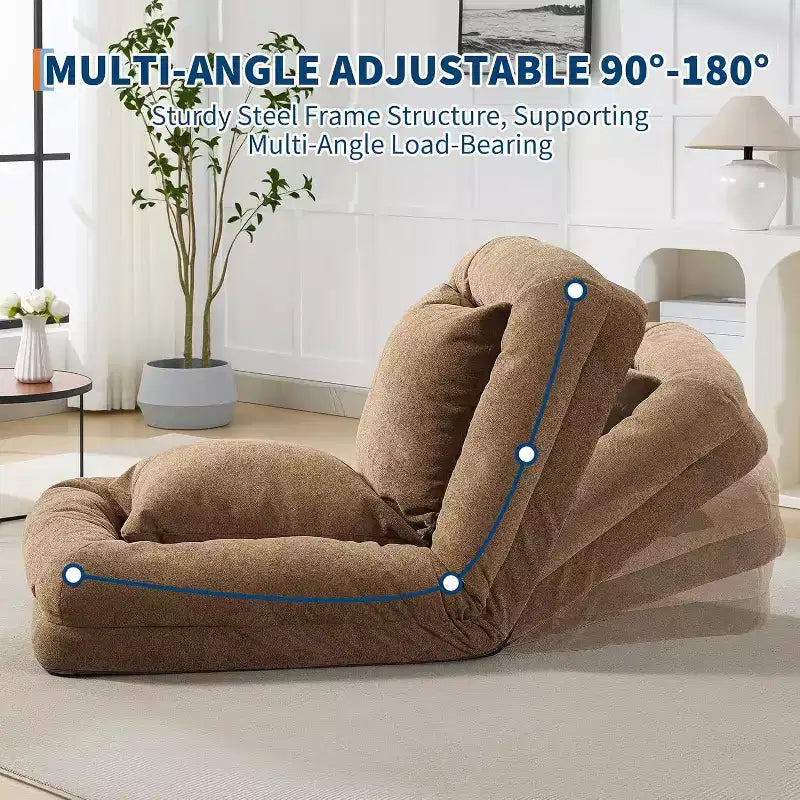 Chenille 5-Position Adjustable Foldable Sofa Dog Bed with Fluffy Pillows, Oversized Lounger for People and Pets