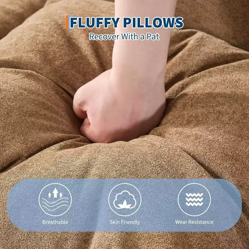 Chenille 5-Position Adjustable Foldable Sofa Dog Bed with Fluffy Pillows, Oversized Lounger for People and Pets