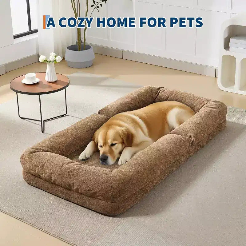 Chenille 5-Position Adjustable Foldable Sofa Dog Bed with Fluffy Pillows, Oversized Lounger for People and Pets