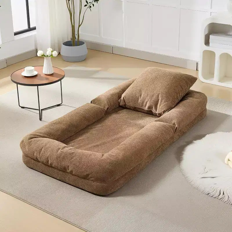 Chenille 5-Position Adjustable Foldable Sofa Dog Bed with Fluffy Pillows, Oversized Lounger for People and Pets