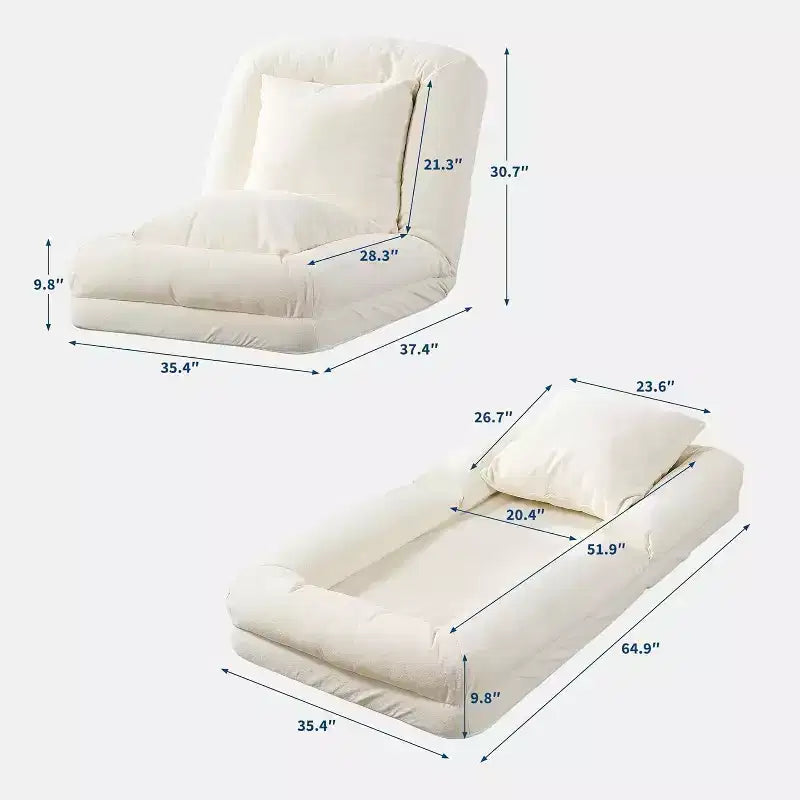 Chenille 5-Position Adjustable Foldable Sofa Dog Bed with Fluffy Pillows, Oversized Lounger for People and Pets