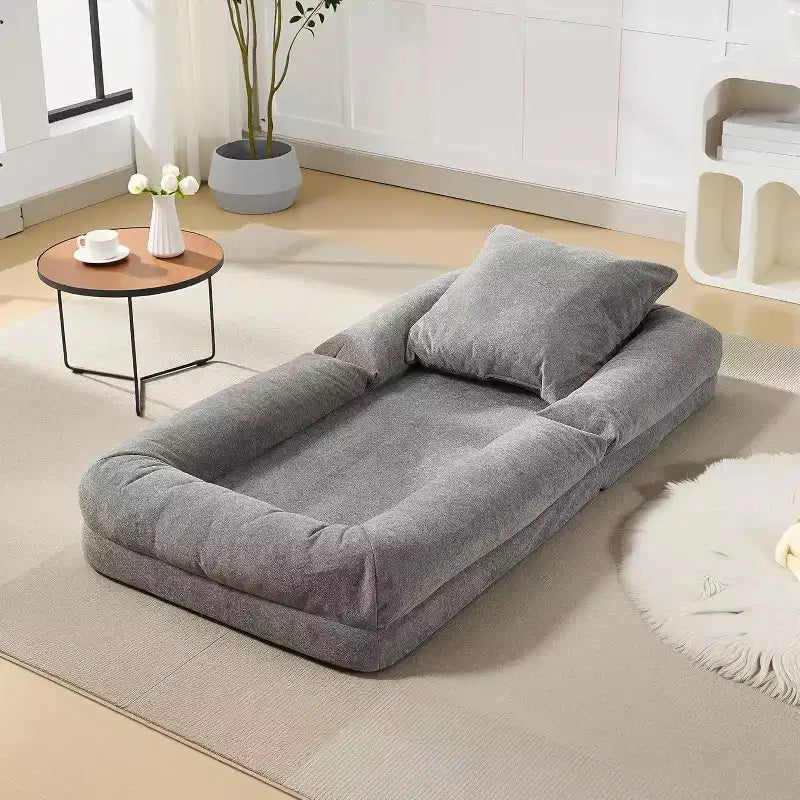 Chenille 5-Position Adjustable Foldable Sofa Dog Bed with Fluffy Pillows, Oversized Lounger for People and Pets