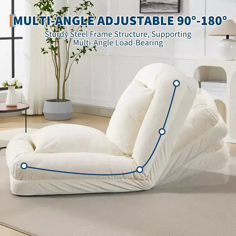 Chenille 5-Position Adjustable Foldable Sofa Dog Bed with Fluffy Pillows, Oversized Lounger for People and Pets