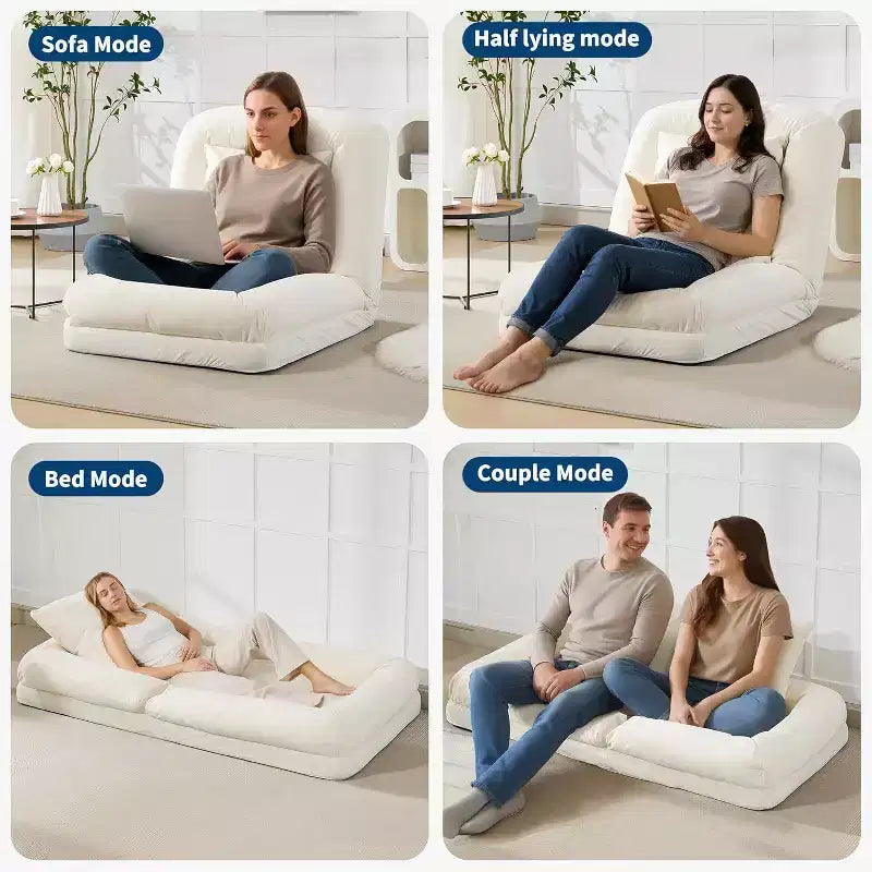 Chenille 5-Position Adjustable Foldable Sofa Dog Bed with Fluffy Pillows, Oversized Lounger for People and Pets