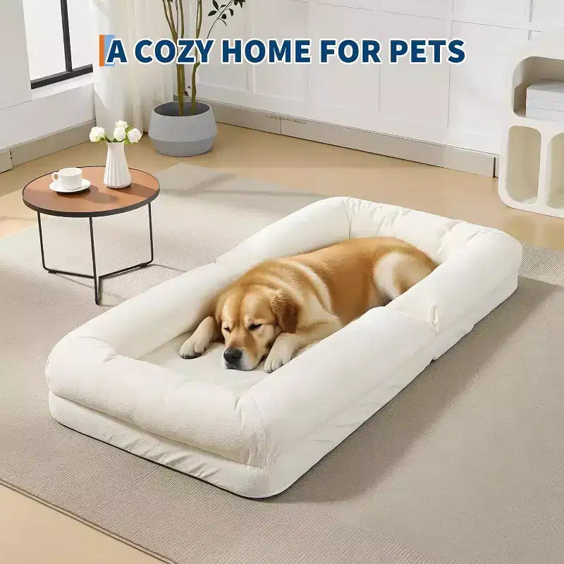 Chenille 5-Position Adjustable Foldable Sofa Dog Bed with Fluffy Pillows, Oversized Lounger for People and Pets